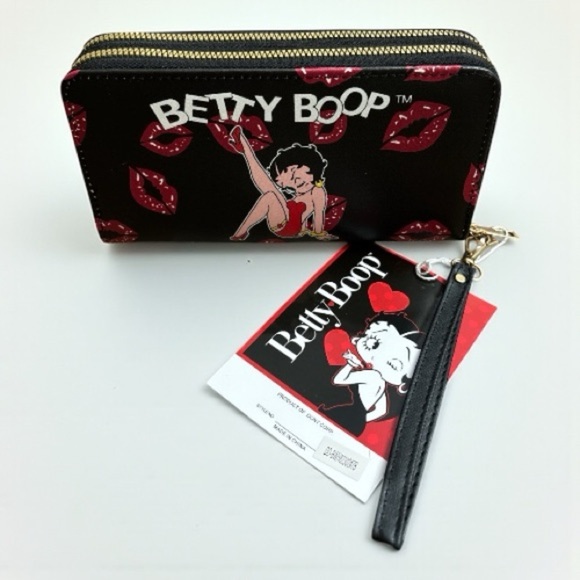 Betty Boop Handbags - Betty Boop Black and Red Lip Print Wallet‎